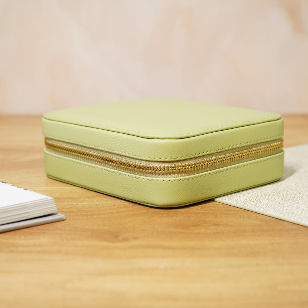 Faux Leather Travel Jewellery Box, Pastel Green