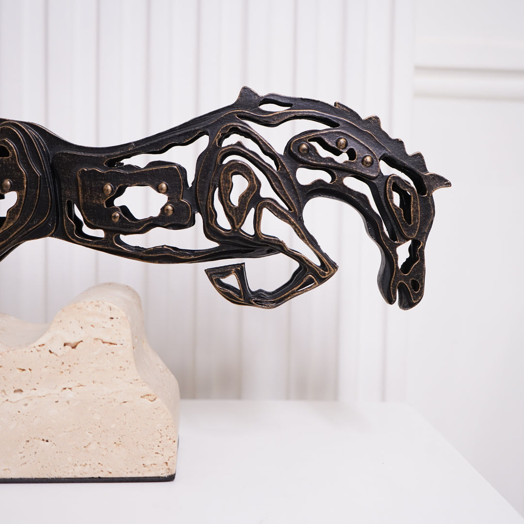 Intricate Metal Running Horse Cut-Out on Marble Base