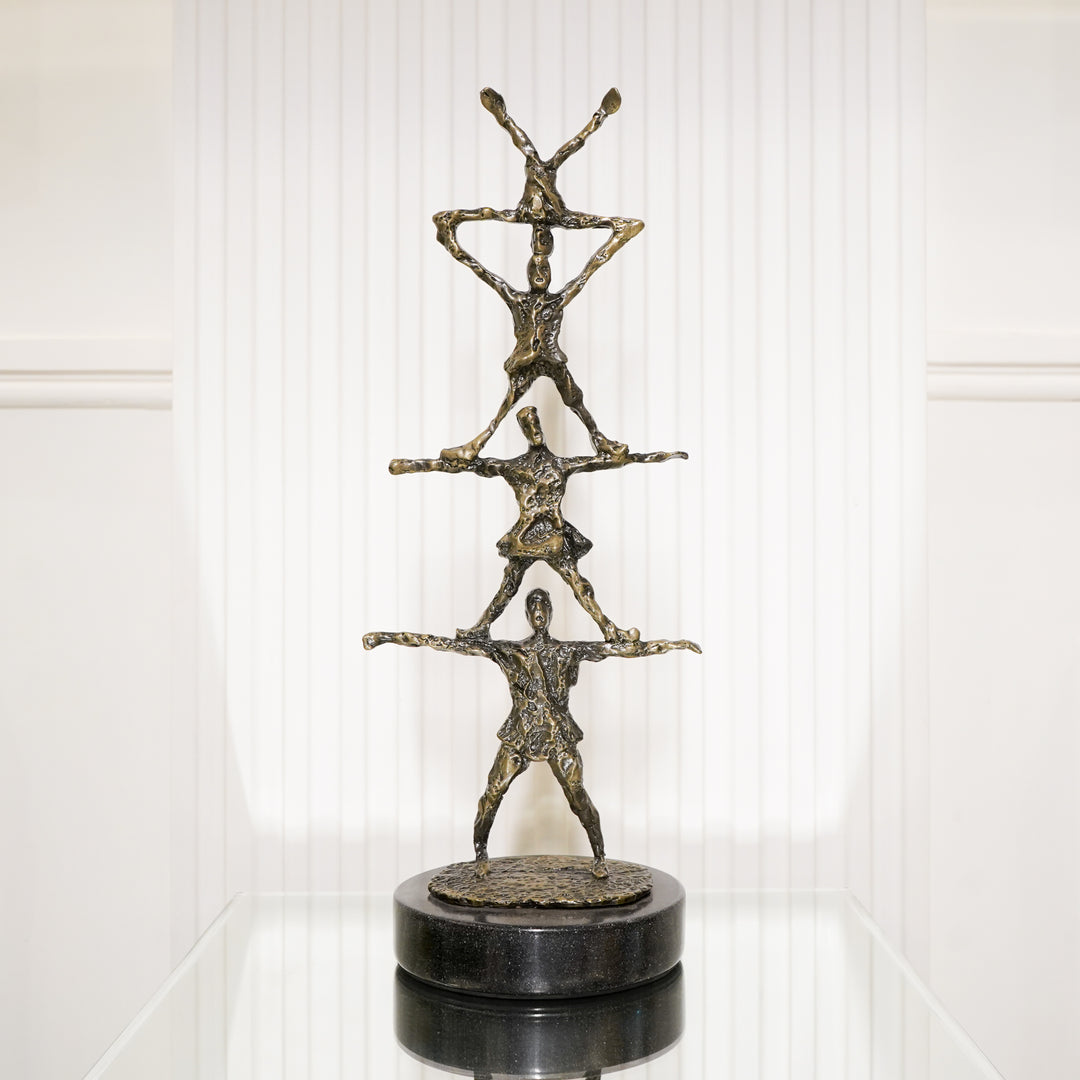 Brass Four People Towering Unity Figurine on Marble Base