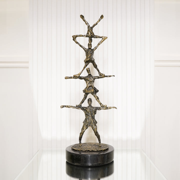 Brass Four People Towering Unity Figurine on Marble Base