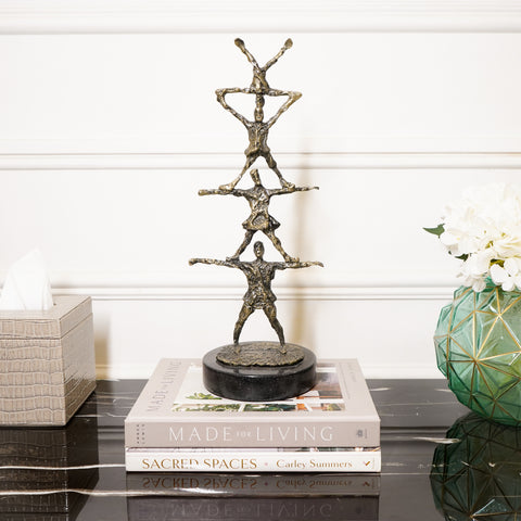 Brass Four People Towering Unity Figurine on Marble Base