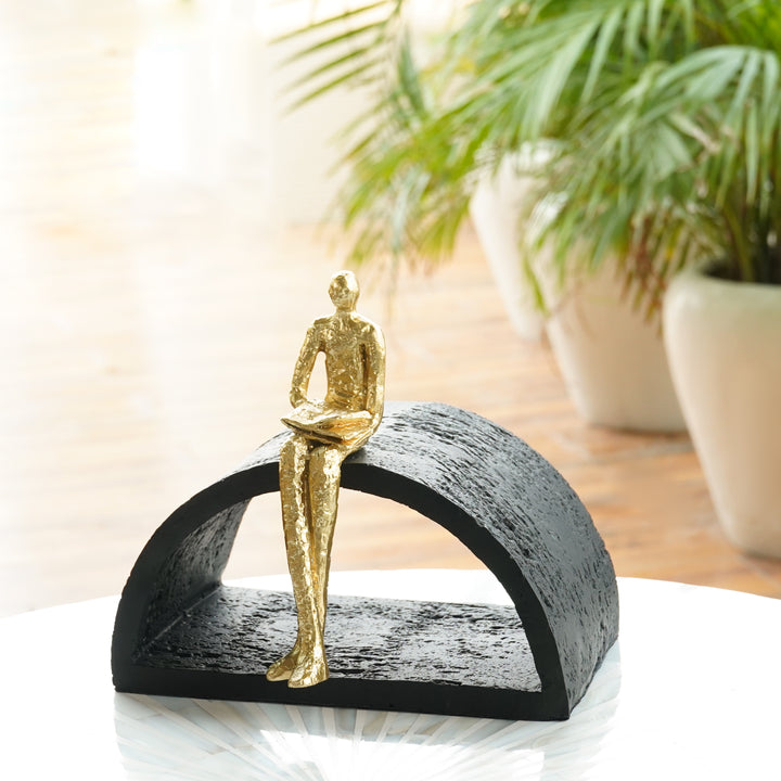 Black & Gold Semi-Circular Focused Sitting Figure Sculpture