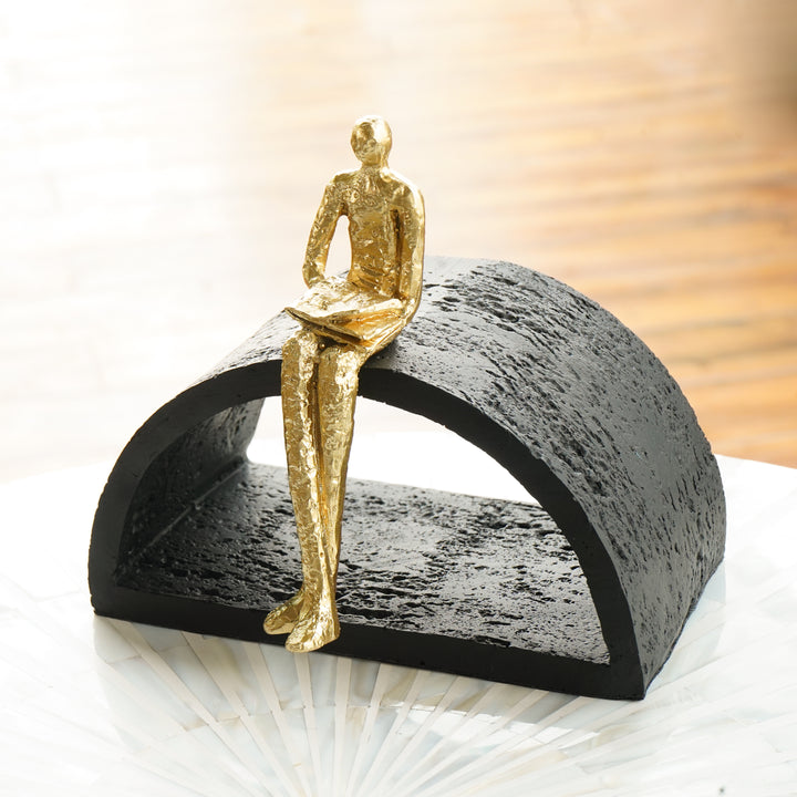 Black & Gold Semi-Circular Focused Sitting Figure Sculpture