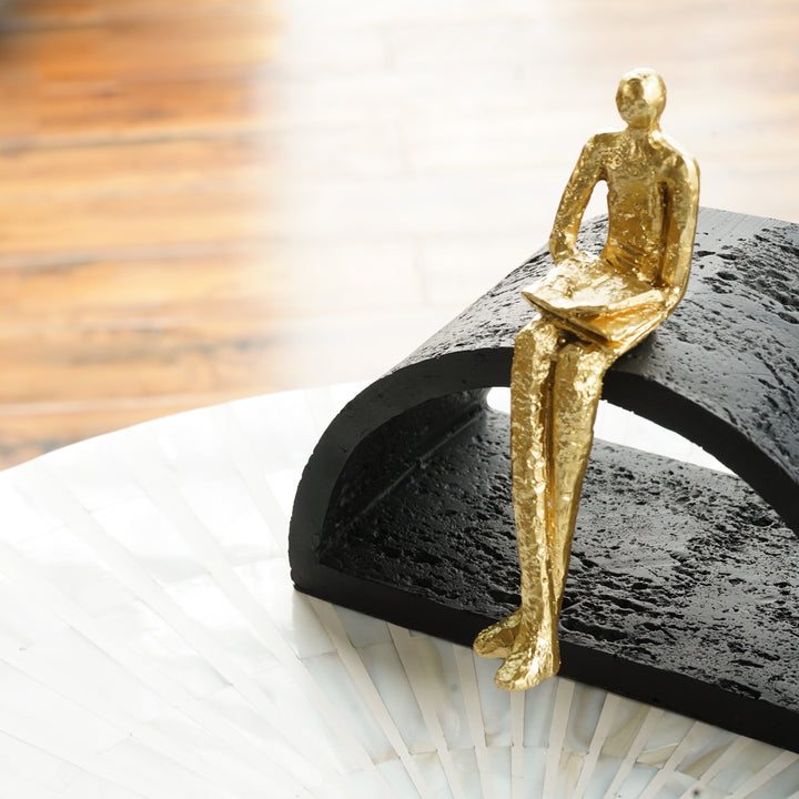 Black & Gold Semi-Circular Focused Sitting Figure Sculpture