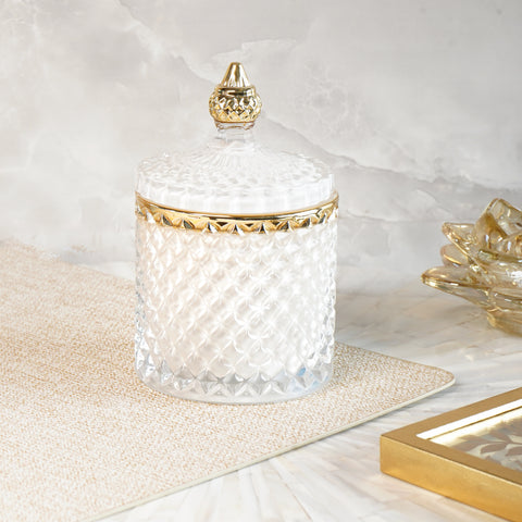 White & Gold Crystal Jar Scented Candle with Lid