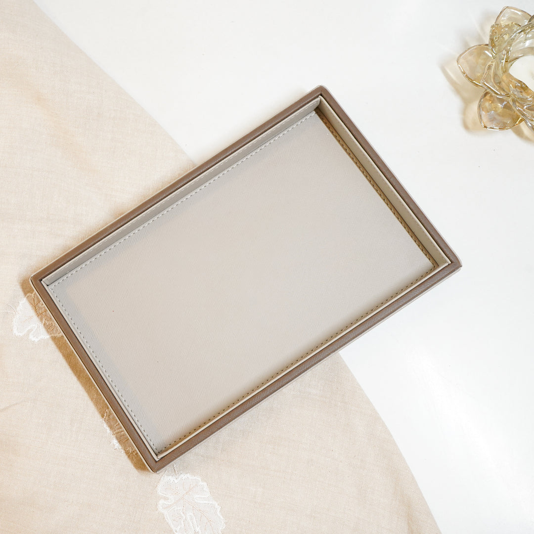 Beige Faux Leather Serving Tray, Small