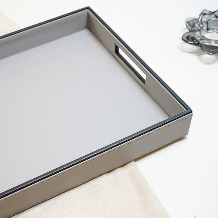 Grey Faux Leather Serving Tray, Medium