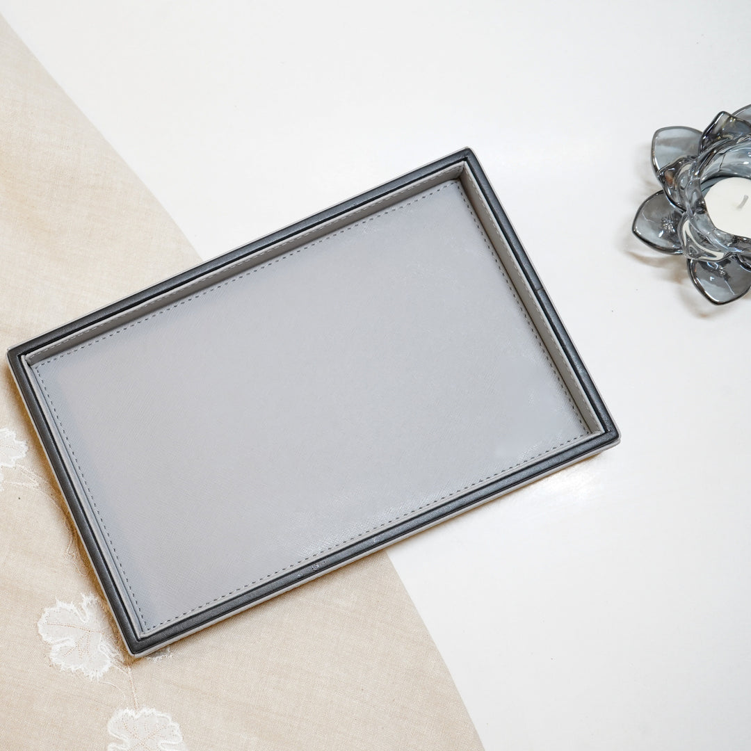 Grey Faux Leather Serving Tray, Small