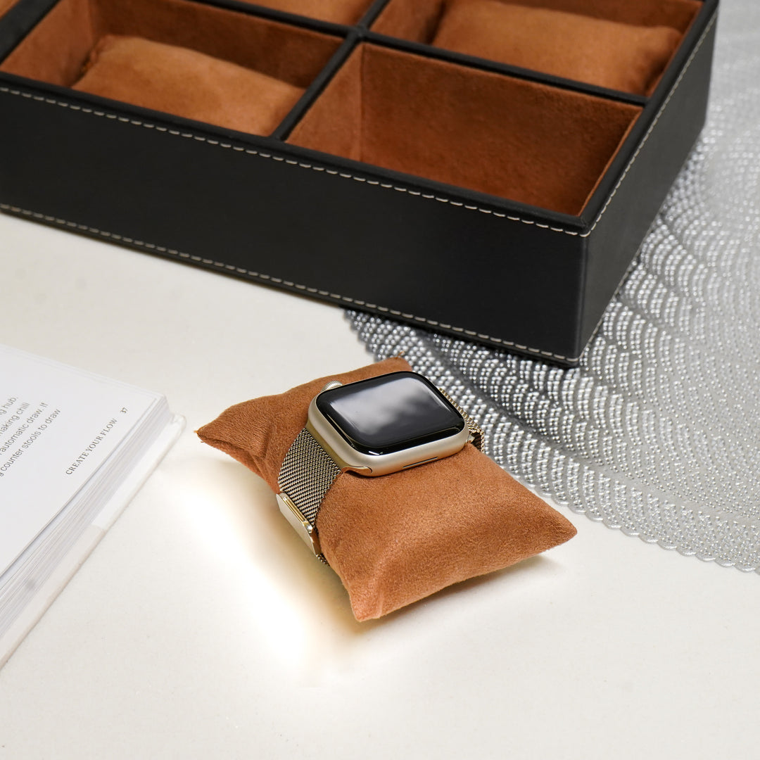 Black & Tan Contrast 4 Compartment Watch Box With Glass Top