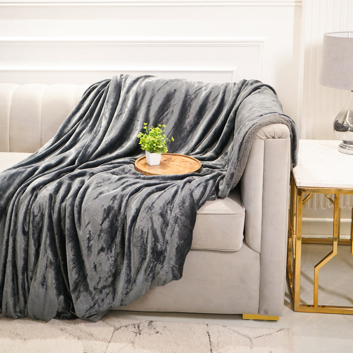 Grey Reversible Ultra-Soft Plush Sherpa Throw Blanket, Double Bed Size 90 x 100"