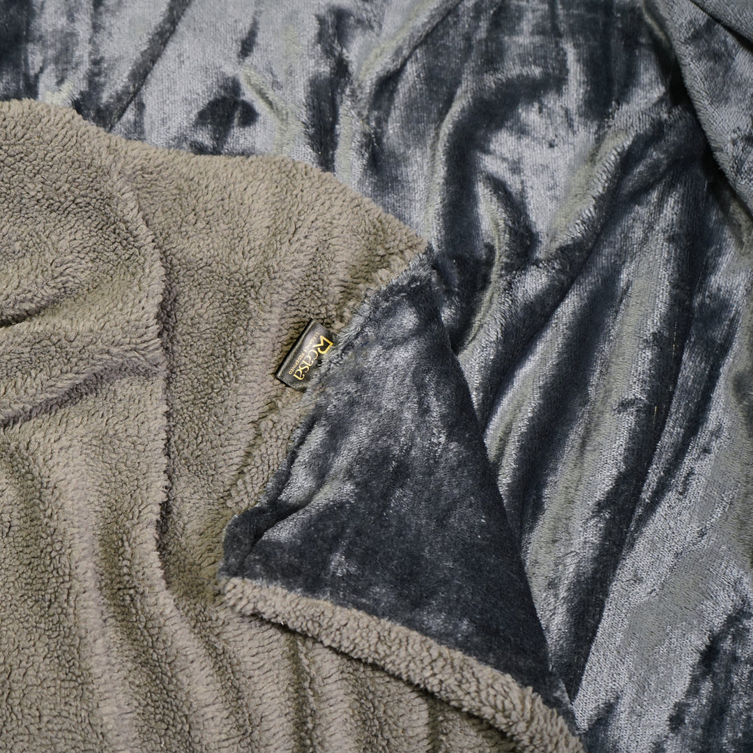 Grey Reversible Ultra-Soft Plush Sherpa Throw Blanket, Double Bed Size 90 x 100"