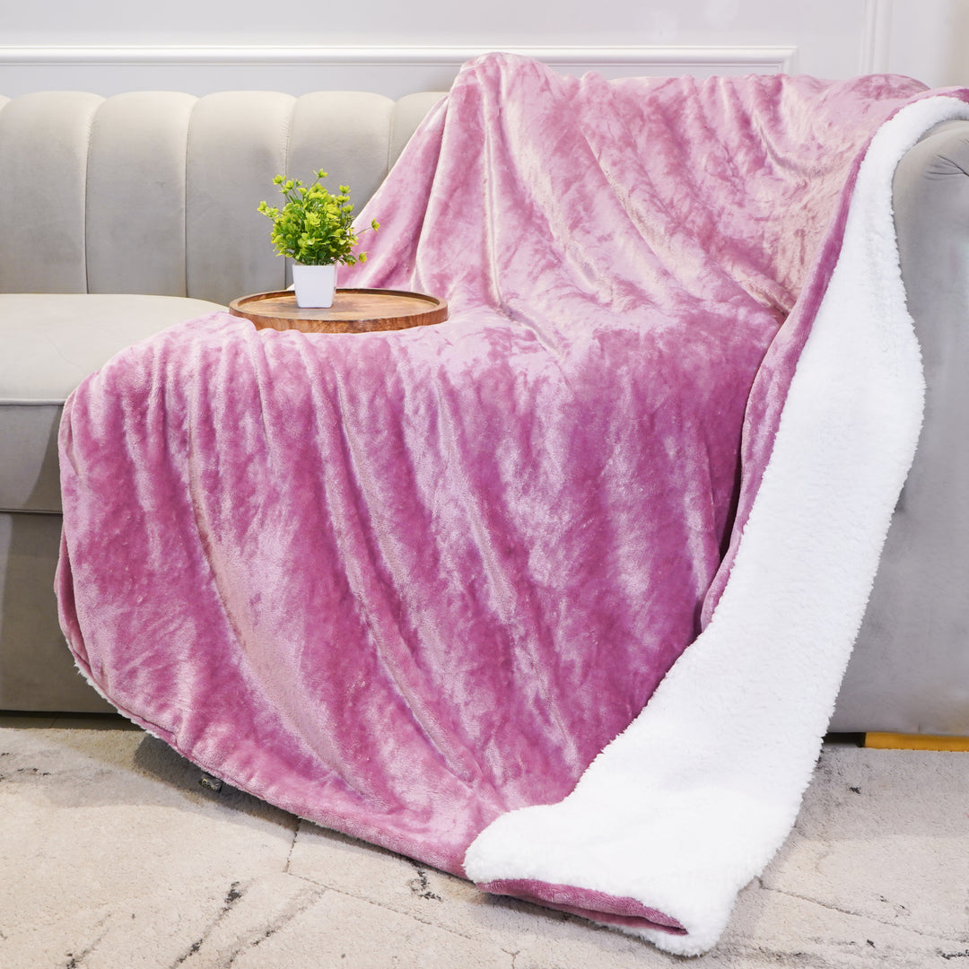 Pink Reversible Ultra-Soft Plush Sherpa Throw Blanket, Double Bed Size 90 x 100"