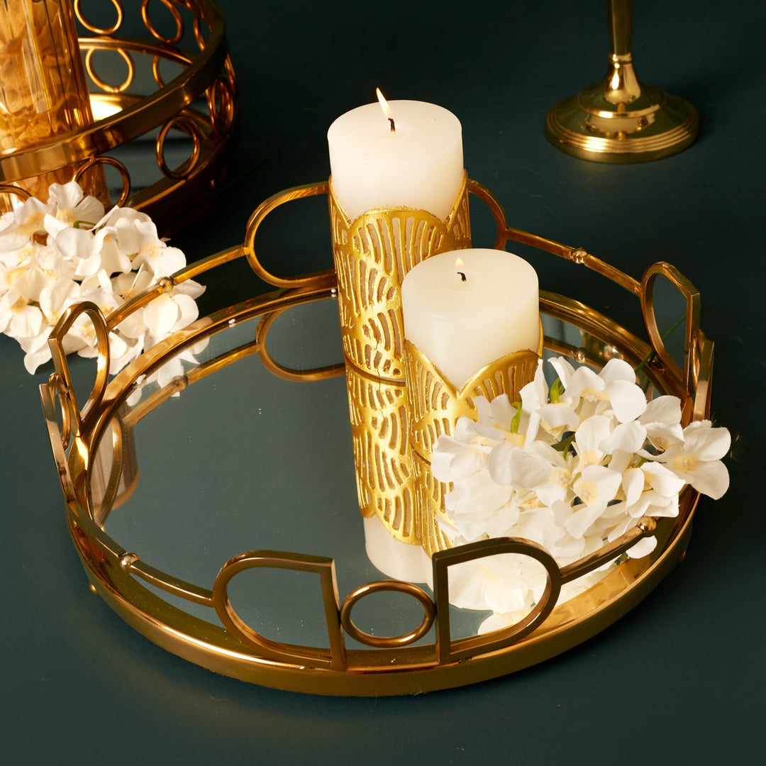 Mirror Glass SS Tray, Gold