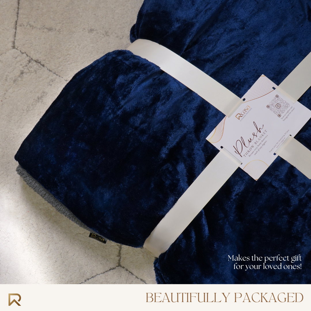 Blue Reversible Ultra-Soft Plush Sherpa Throw Blanket, Double Bed Size 90 x 100"