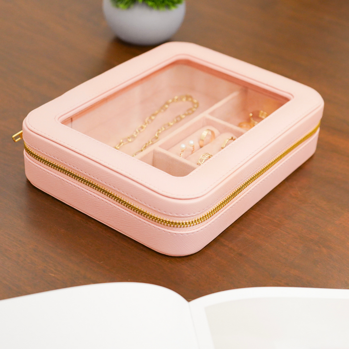 Faux Leather Jewellery Travel Organiser Box, Pink