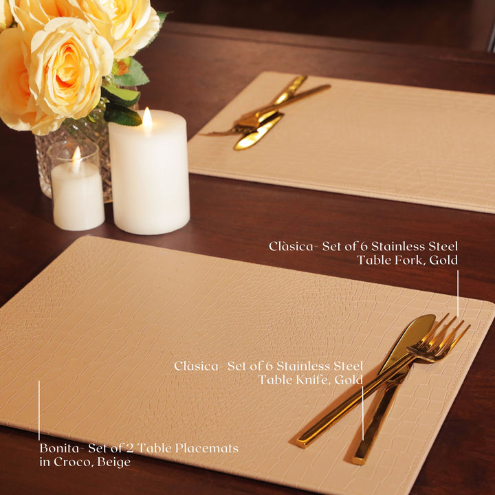 Set of 2 Table Placemats in Croco, Beige