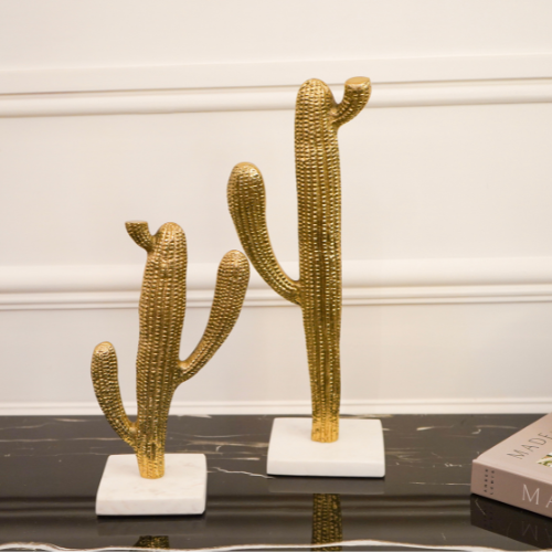 Gold Cactus Decor Metal Figurine, Large