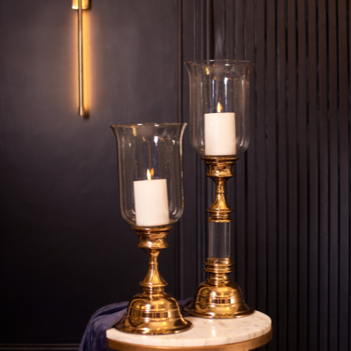 Gold Hurricane Pillar Candle Holder, Large