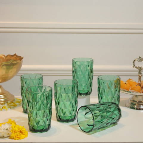 Green Tinted Tumbler Glasses, Large, Set of 6