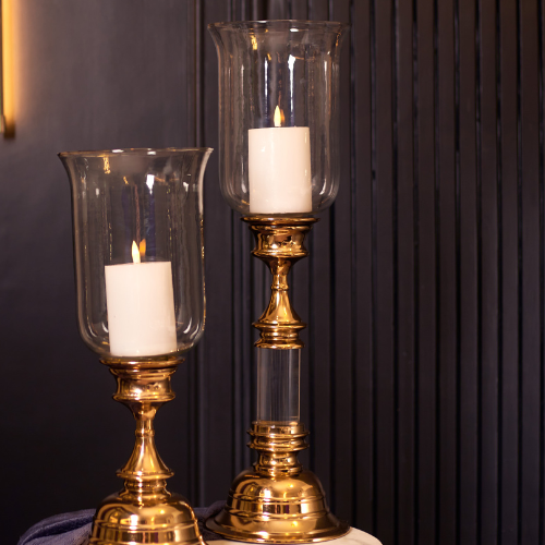 Gold Hurricane Pillar Candle Holder, Large