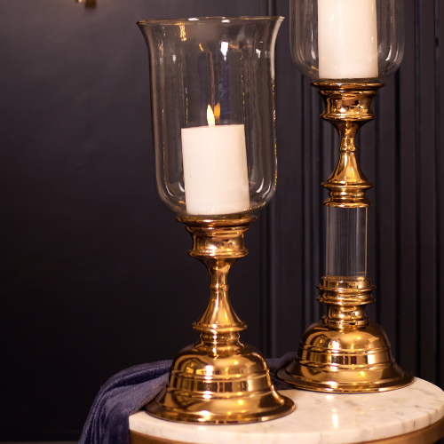 Gold Hurricane Pillar Candle Holder, Large