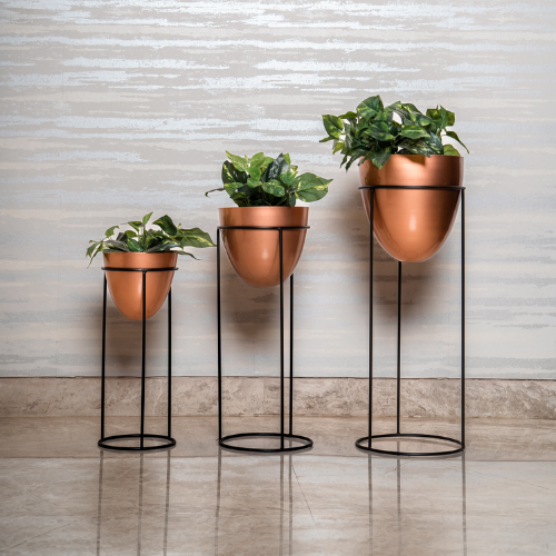 Metal planter in Copper & Black Contrast, Set Of 3