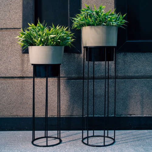 Eterna Metal Planters In Grey & Black Contrast, Set Of 2