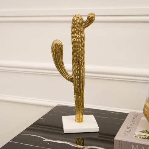 Gold Cactus Decor Metal Figurine, Large