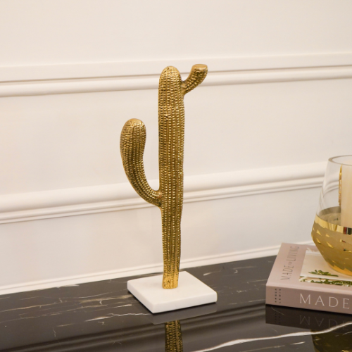 Gold Cactus Decor Metal Figurine, Large