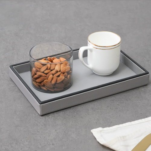 Grey Faux Leather Serving Tray, Small