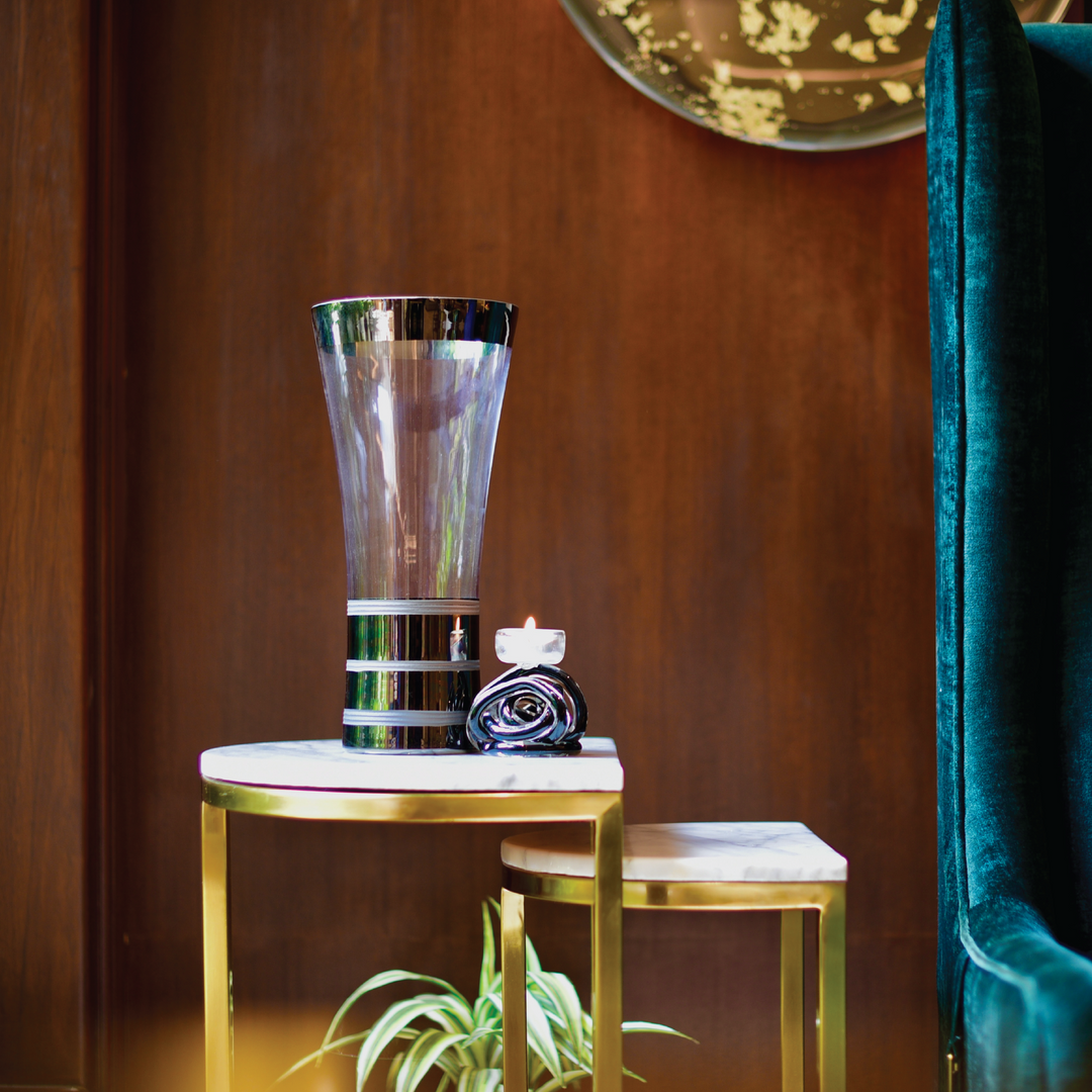 Vase with Geometric Bands of Silver Large