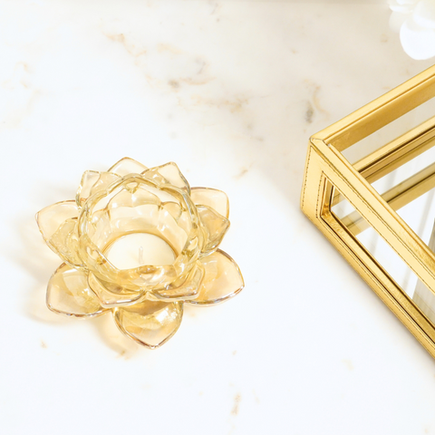 Gold Lotus Glass Tealight Candle Holder