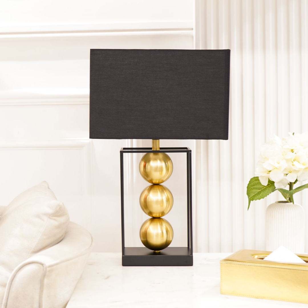 Stacked Spheres Table Lamp with Shade, Gold