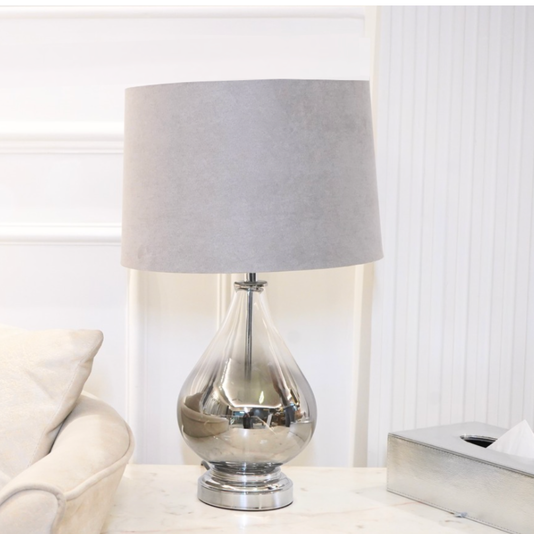 Teardrop Shaped Table Lamp with Shade, Silver