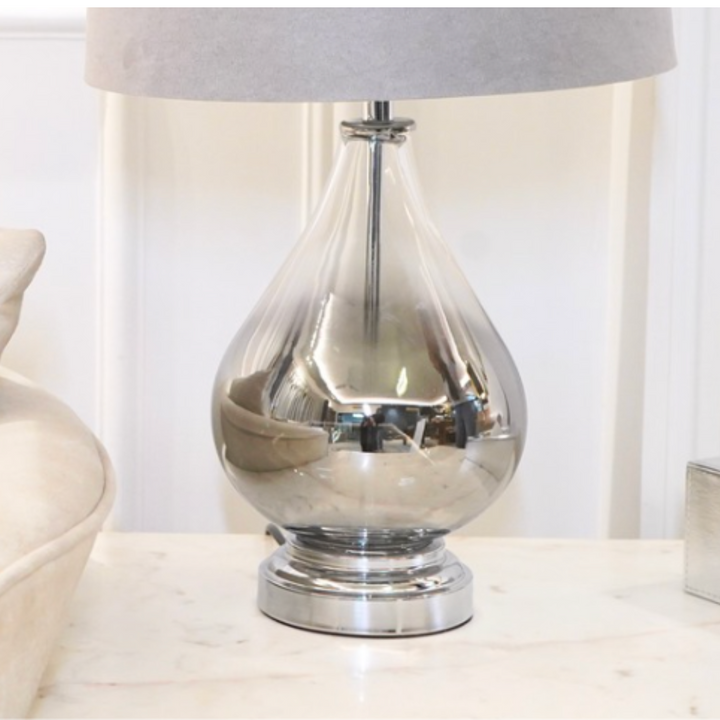 Teardrop Shaped Table Lamp with Shade, Silver