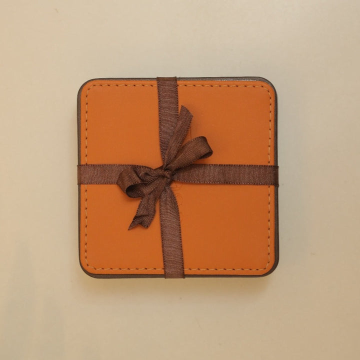 Set of 4 Faux Leather Coasters, Tan