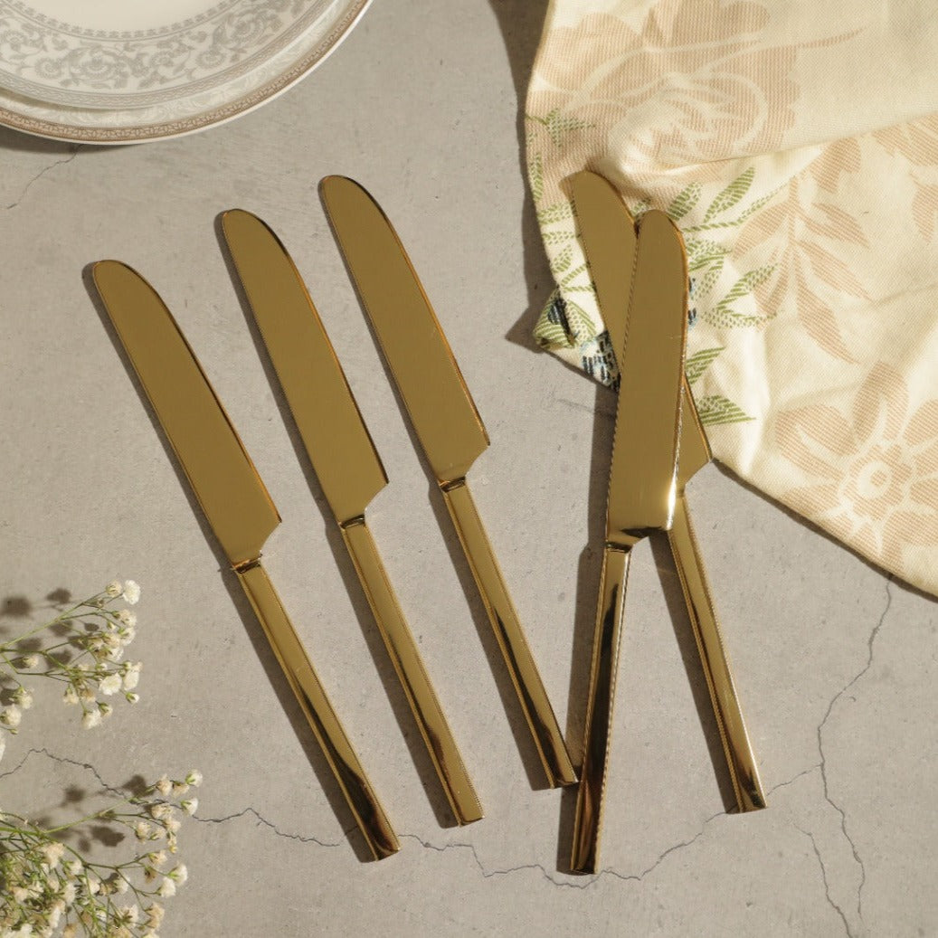 Set of 6 Stainless Steel Table Knife, Gold