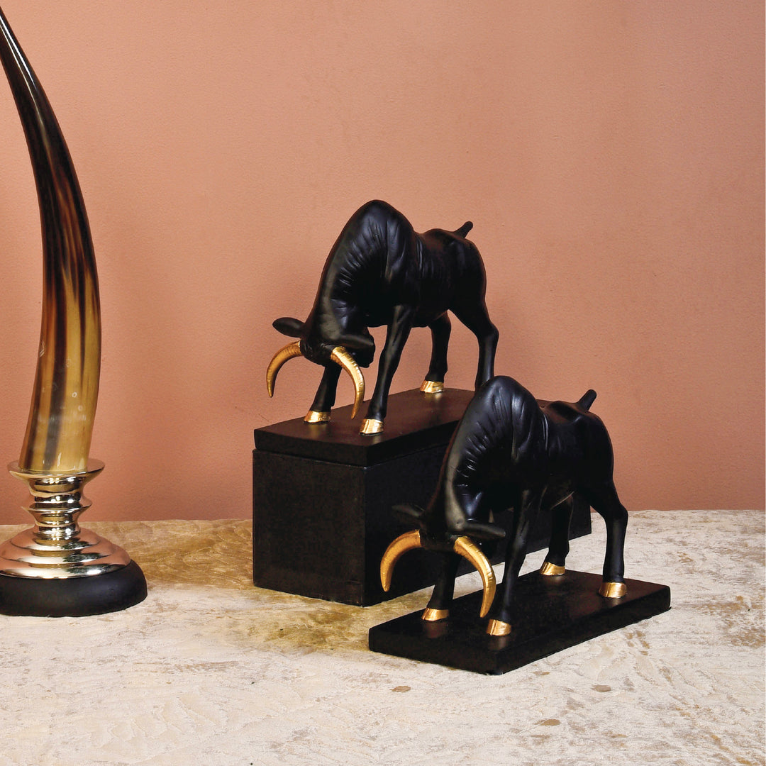 Black Charging Bull Polyresin Figurine