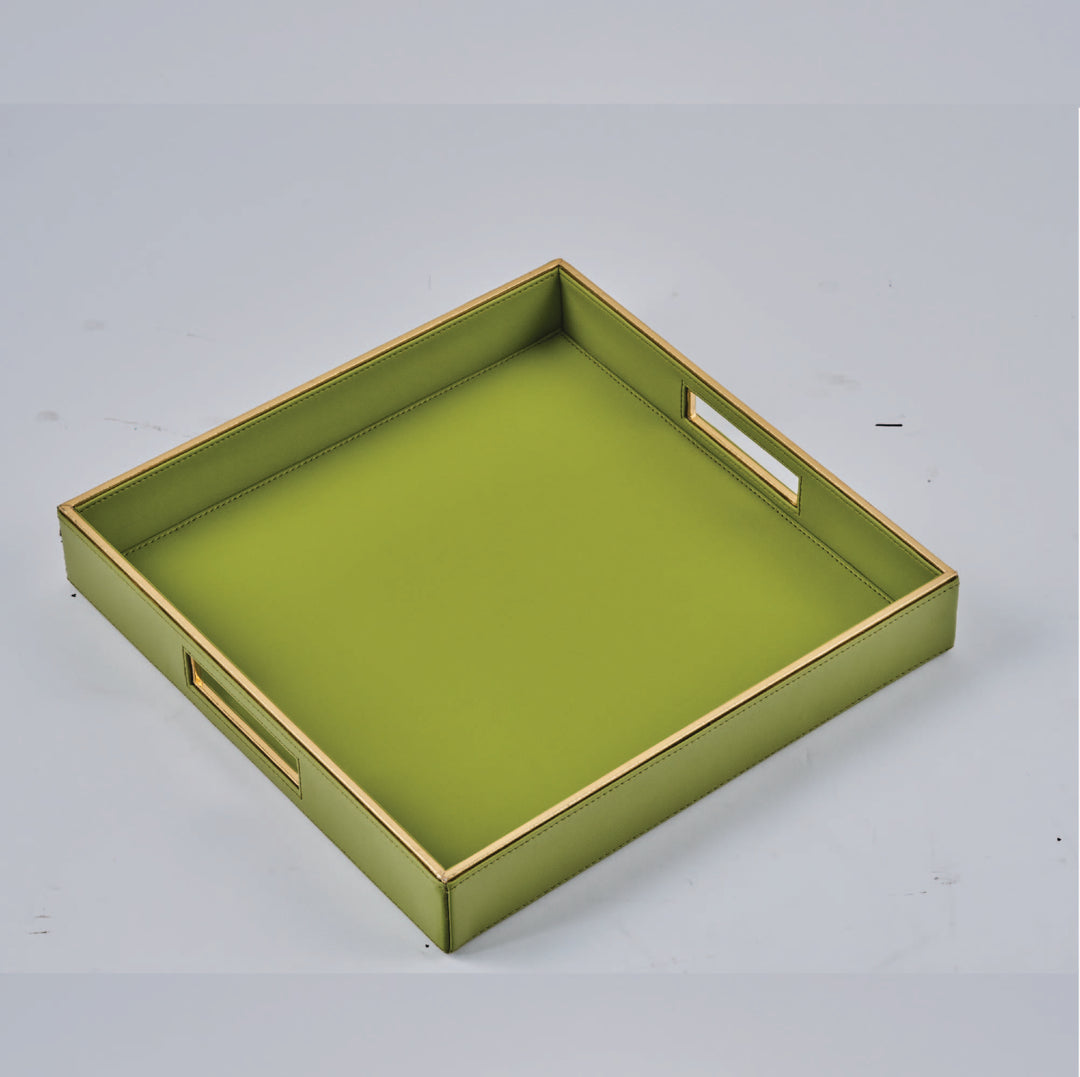 Serving Tray Green with Golden Accent, Square