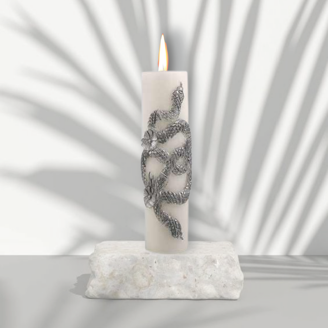 Serpent Pillar Candle Silver