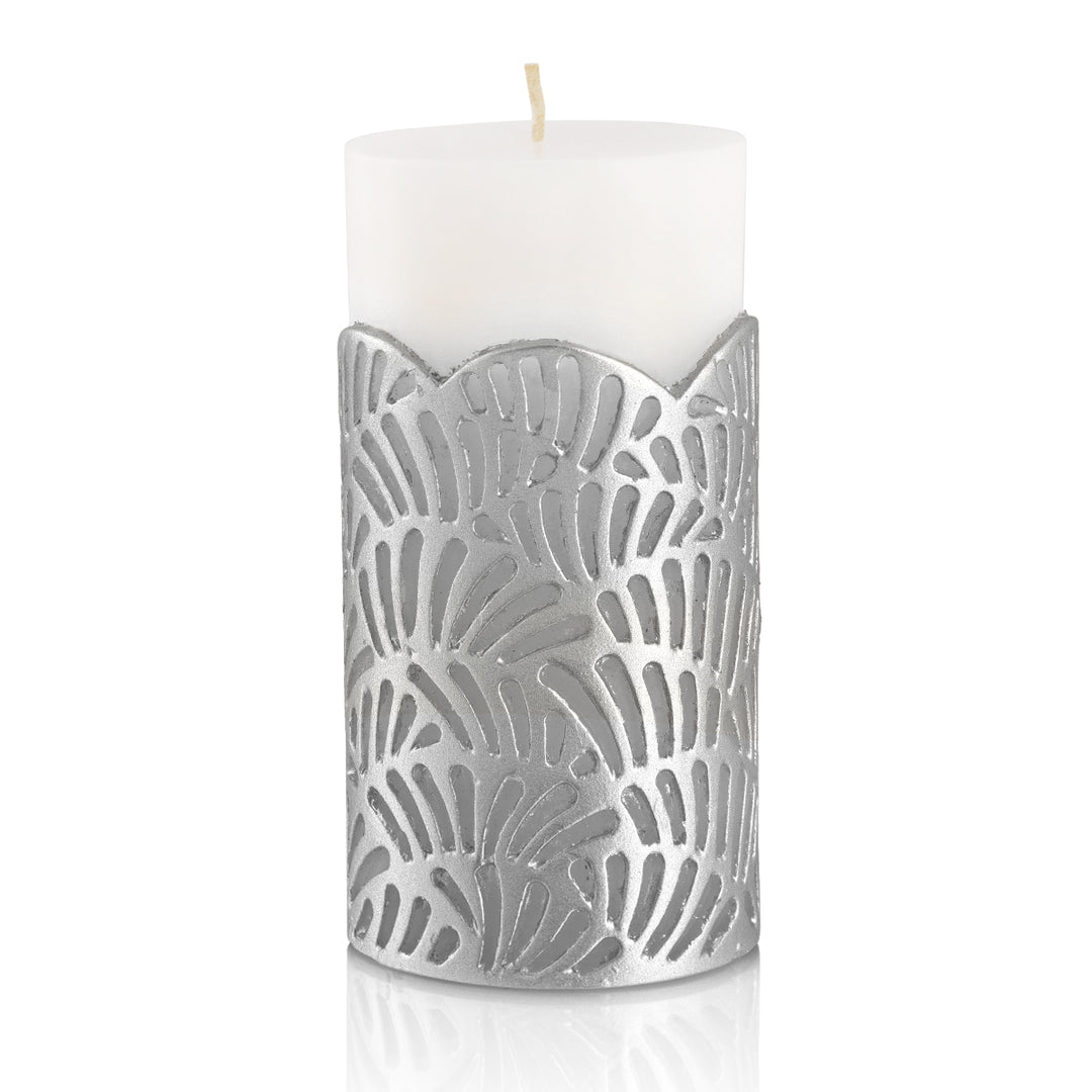 Crackle Jali Pillar candle in Silver, Large