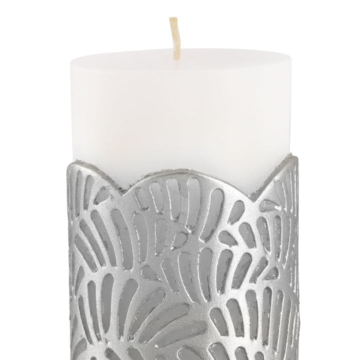 Crackle Jali Pillar candle in Silver, Large