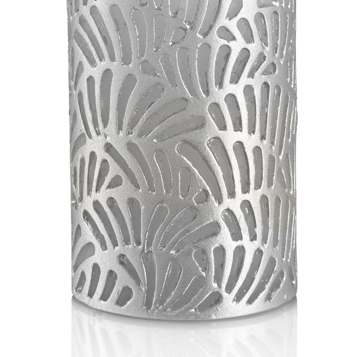 Crackle Jali Pillar candle in Silver, Large