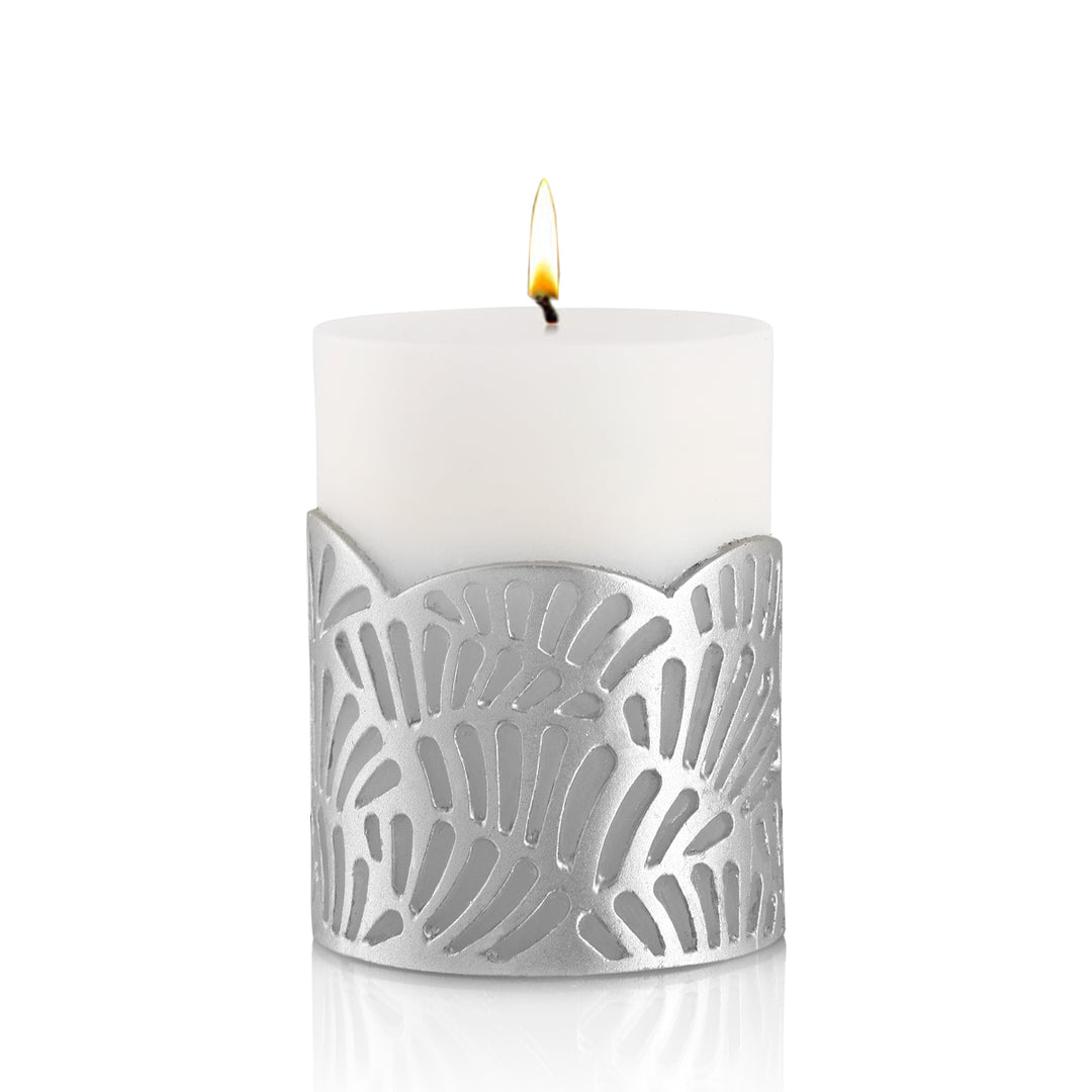 Crackle Jali Pillar Candle In Silver, Small