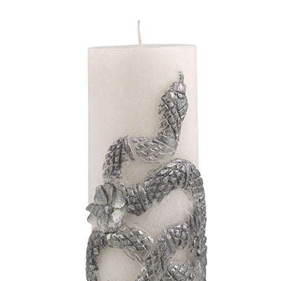 Serpent Pillar Candle Silver